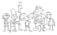 A coloring page of hey arnold